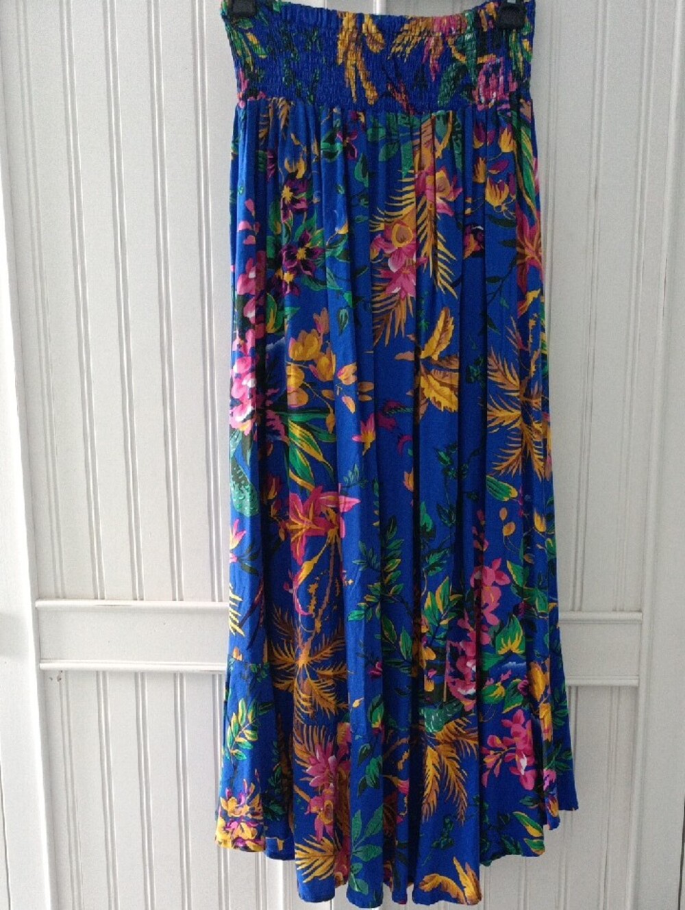 Blue Tropical Button-Front Resort Maxi Skirt Middle Slit Tassels Cynthia Rowley - Picture 6 of 6